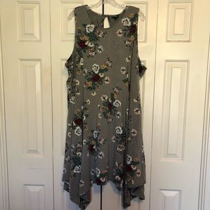 Gray Floral Jersey Trapeze Dress